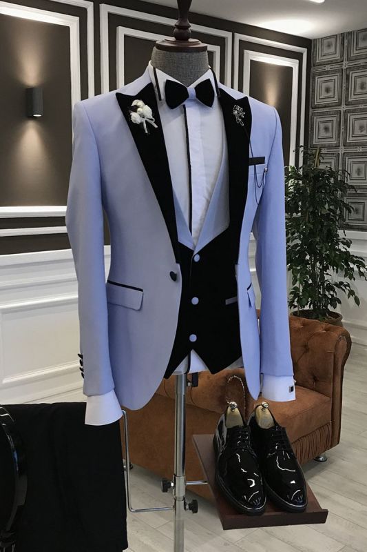 Sam Purple 3-Pieces Black Peaked Lapel Slim Fit Prom Men Suits