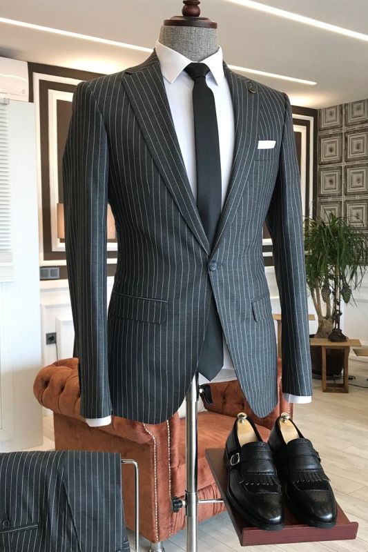 Regan Black Striped Notched Lapel Slim Fit Business Men's wear