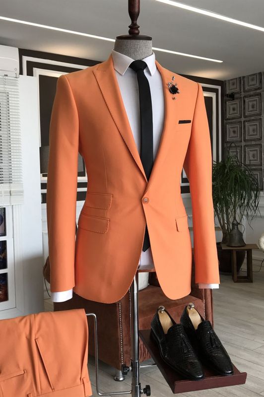 Otis Orange Peaked Lapel 3 Flaps Slim Fit Prom Men Suits