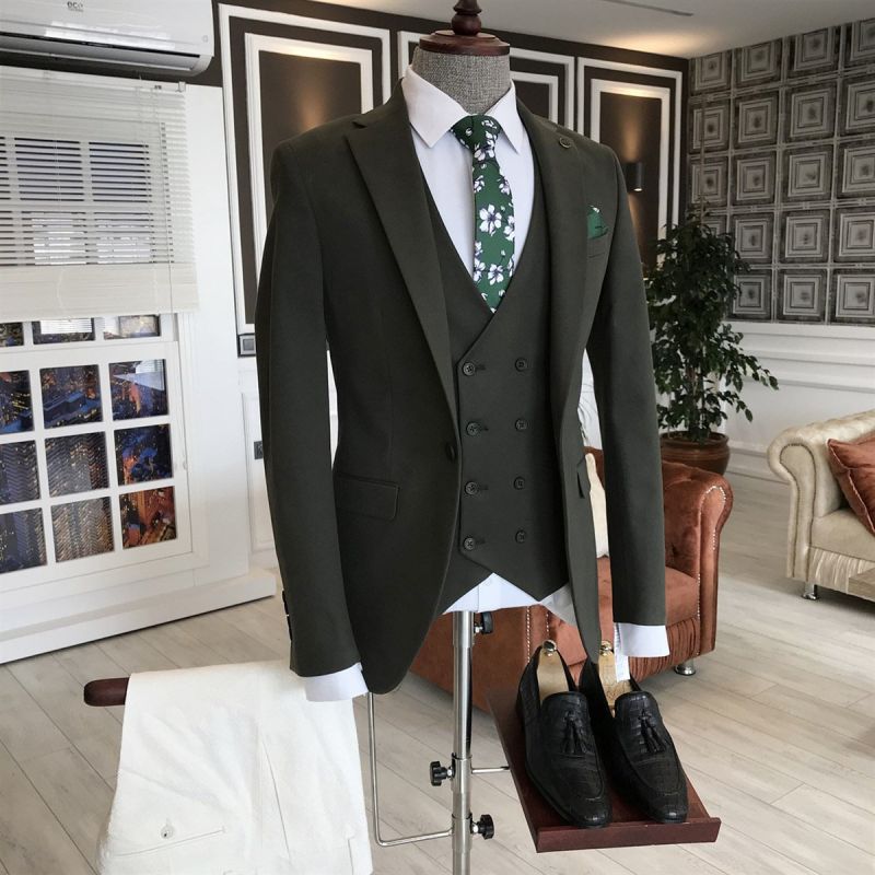 Ziv Green 3-Pieces Double Breasted Waistcoat Business Men Suits ...