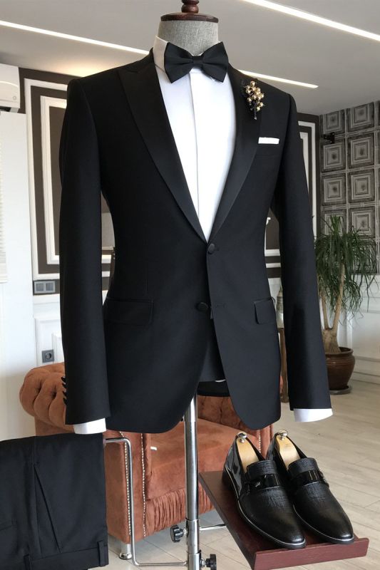 Cedric Traditional Black Peaked Lapel Slim Fit Business Suit