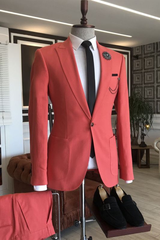 Jack Red Peaked Lapel Slim Fit 2 Flaps Prom men suits