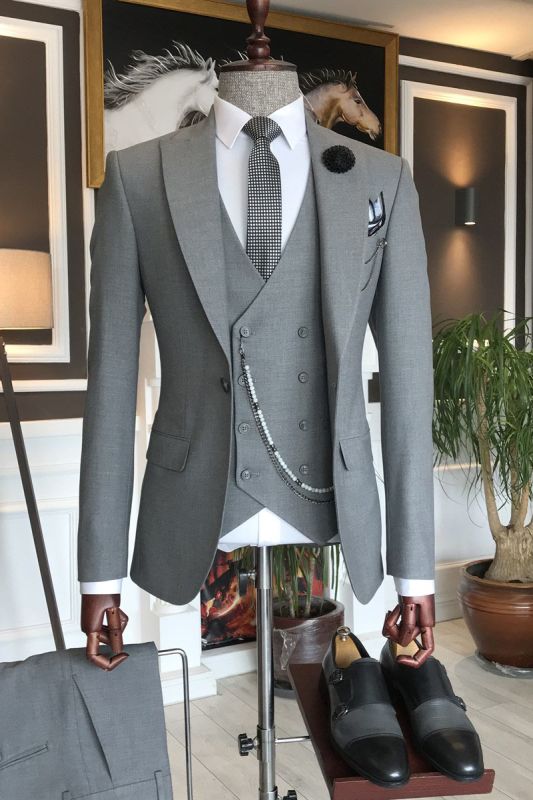 Mark Elegant 3-Pieces Dark Gray Peaked Lapel Formal Suits For Men