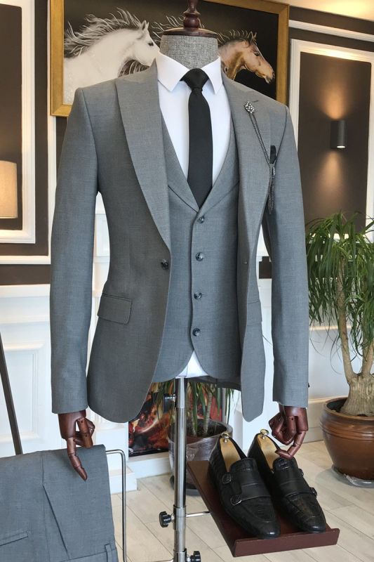 Osmond Trendy Dark Gray Peaked Lapel Slim Fit Formal Menswear