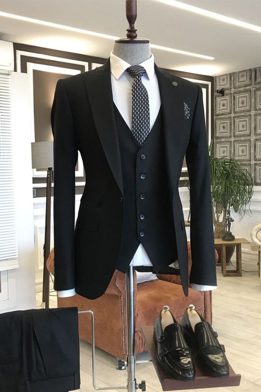 Manuel Simple Black One Button Formal Business Slim Fit Suits For Men