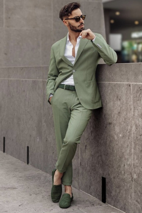 Lime Green Fashion Slim Fit Bespoke Men Suits for Prom