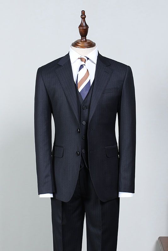Hyman Hot Navy Blue Striped Slim Fit Tailored Business Suit