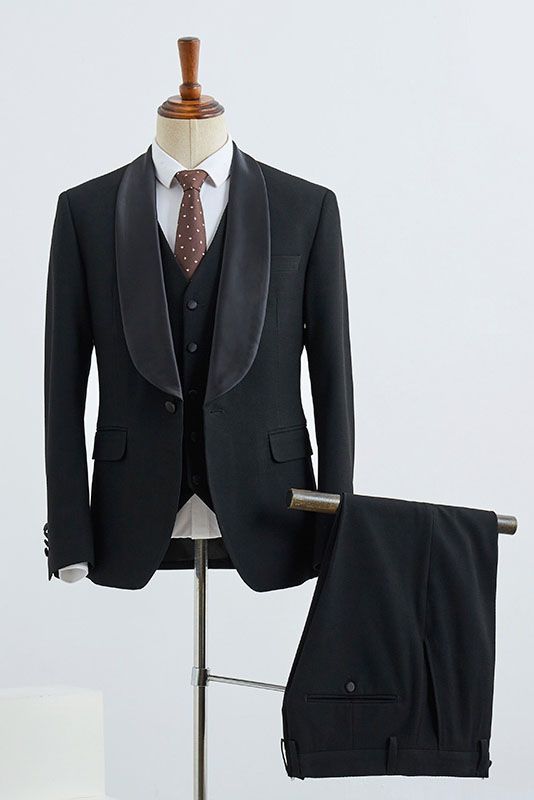 Bernie Classic Black 3 Pieces Bespoke Wedding Suit For Grooms