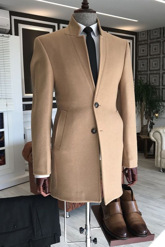 Cedric Light Brown Stand Collar Bespoke Winter Business Jacket