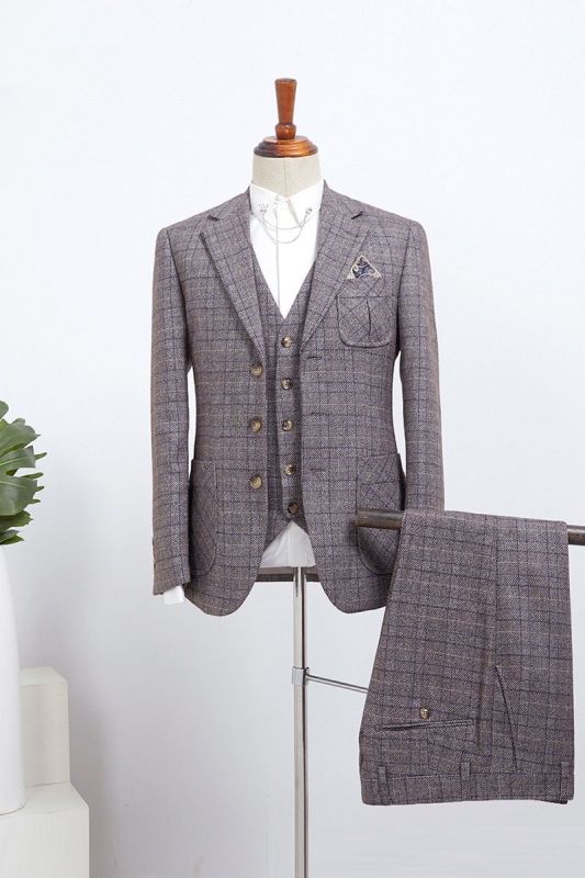 Barret New Arrival Gray Plaid 3 Pieces Slim Fit Tailored Suit For Business