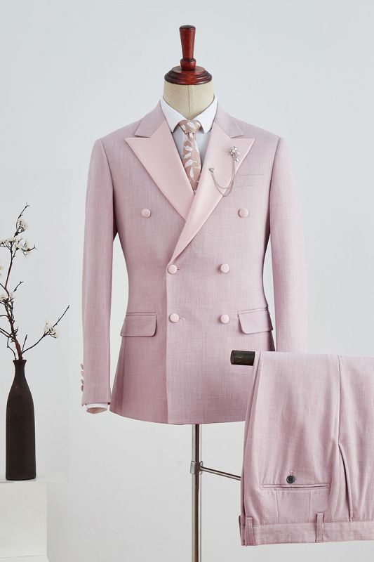 Bruce Fashion Pink Plaid Peaked Lapel Double Breasted Prom Suit