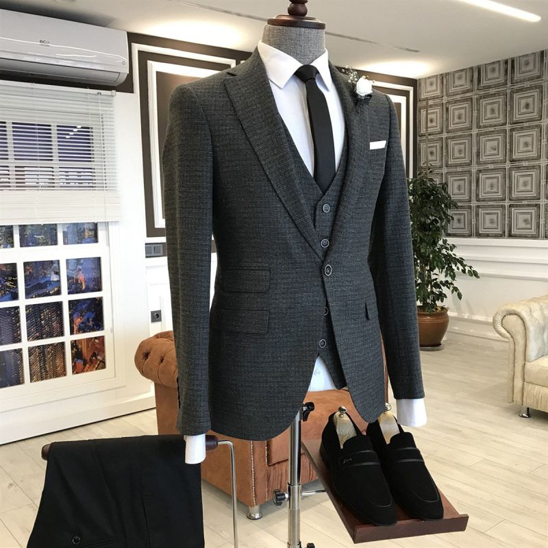 Men's 1 Button Luxurious Slim Fit Black, Grey & Dark Navy Cheap Priced Business Suits Clearance Sale main image 1