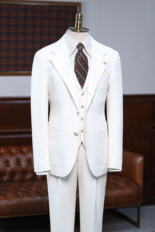 Augus Simple White 3 Pieces Notched Lapel Slim Fit Custom Business Suit