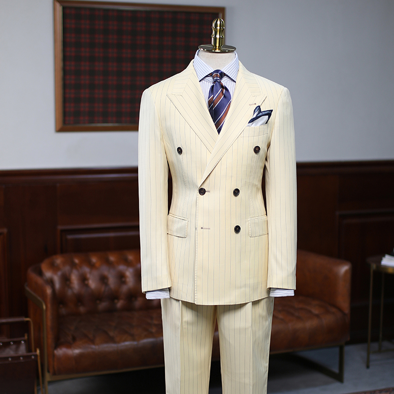 Payne New Arrival Apricot Striped Double Breasted Custom Suit For Prom ...