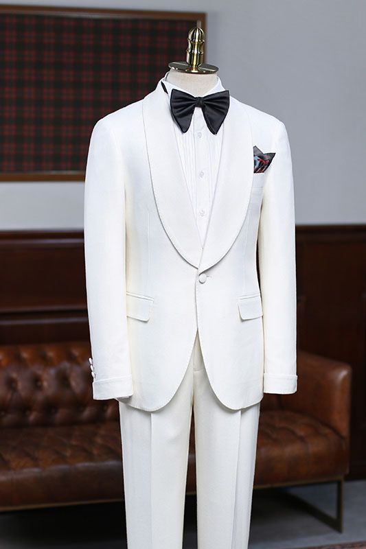 Alva Classic White 2 Pieces Slim Fit Custom Wedding Suit For Grooms