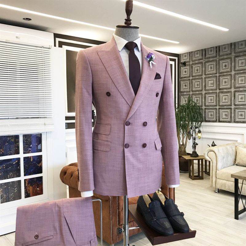 Pink Peaked Lapel Slim Fit Prom Outfits for Men main image 0