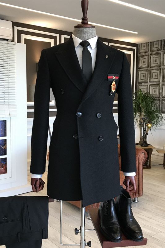 Gavin Black Double Breasted Slim Fit Bespoke Winter Jacket For Business