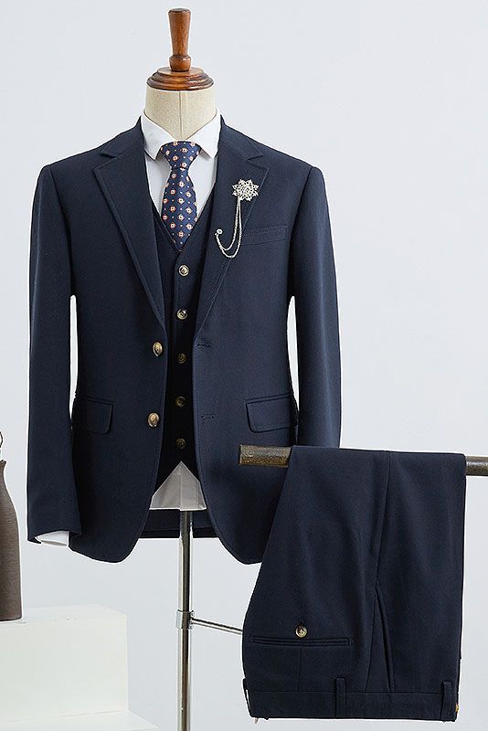 Brook Formal Navy Blue Notched Lapel 2 Buttons Slim Fit Bespoke Suit