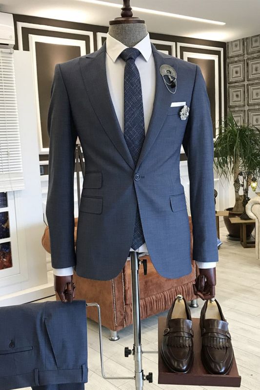 modern navy blue peaked lapel slim fit men suits for business ...