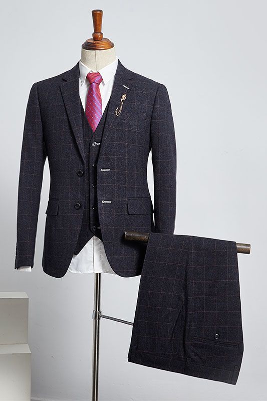 Benedict Formal Black Plaid Slim Fit Custom Business Suit For Men