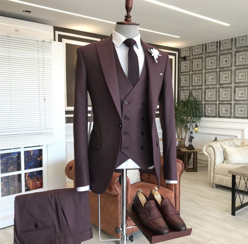Burgundy White Ivory Gray Blue Men's Tailored Fit Single Breasted One-button 3 Pieces Solid Colored Wedding Suits