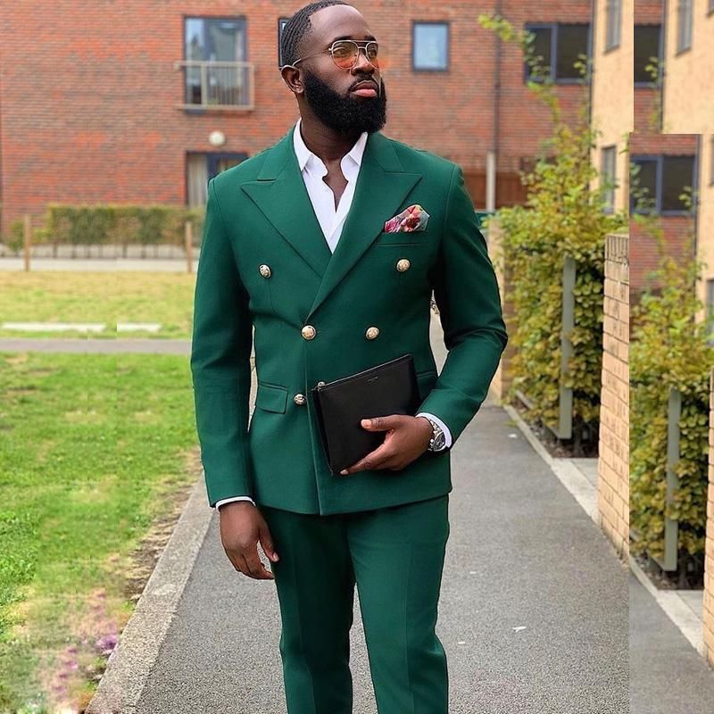 William Dark Green Double Breasted Peaked Lapel Best Fitted Prom Suits ...