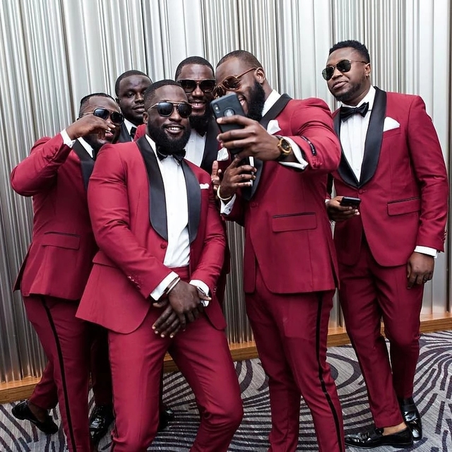 Red Velvet Shawl Lapel Wedding Suit for Groom - Fashion Style Online! main image 0