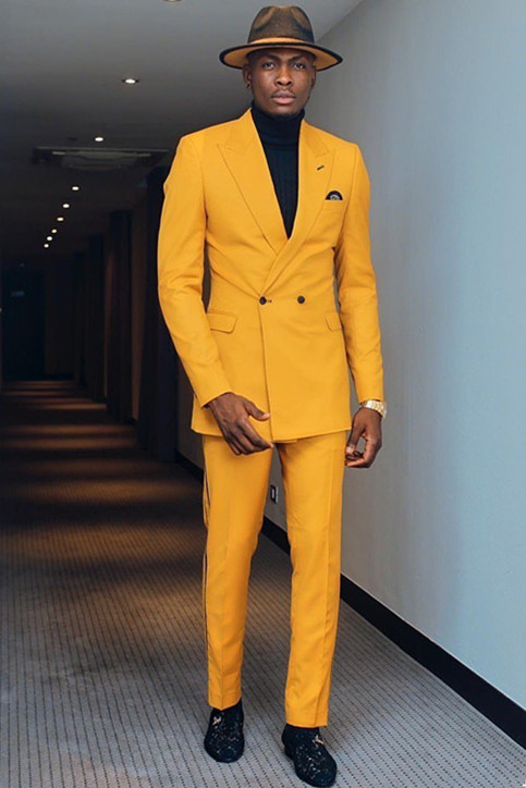 Kimi Yellow Peaked Lapel Double Breasted Stylish Men Suits