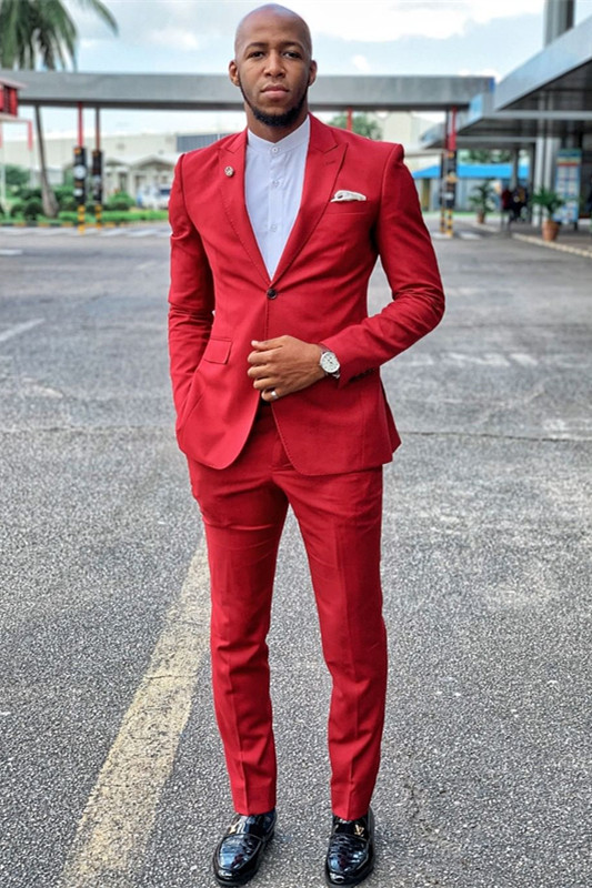 Alexander Newest Red Peaked Lapel Chic Prom Men Suits