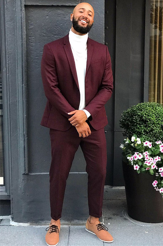 Ethan New Arrival Burgundy Two Pieces Stylish Prom Suits for Men