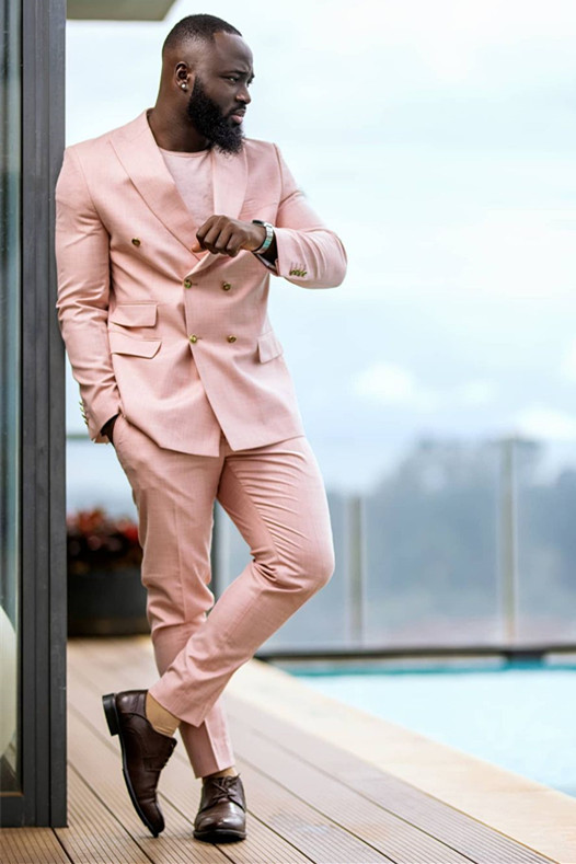 Daniel Chic Double Breasted Peaked Lapel Pink Men Suits for Prom