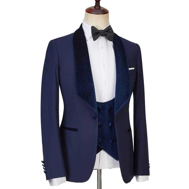 Dylan latest Design Navy Blue Best Fitted Three Pieces Sparkle Men ...
