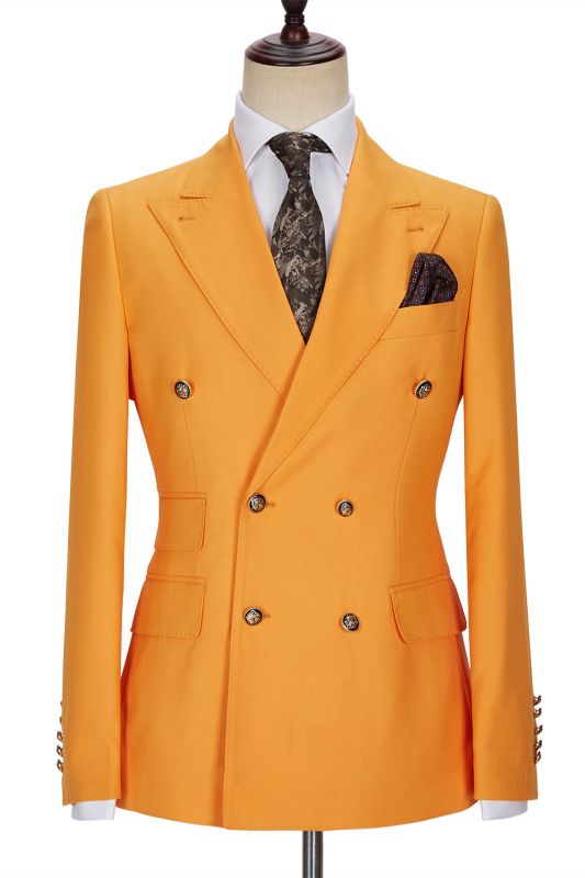 Benjamin New Arrival Orange Double Breasted Peaked Lapel Men Suits