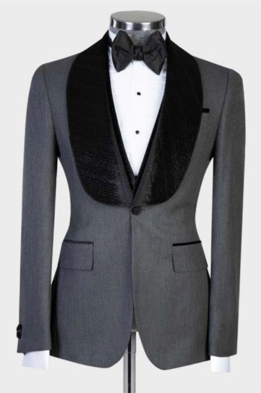 Geoffrey Gray One Button Stylish Wedding Suits With Black Shawl Lapel
