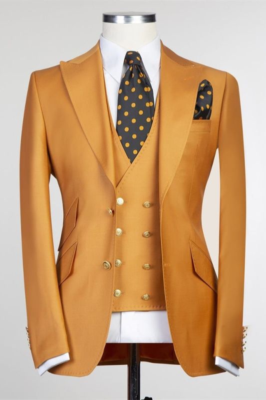 Geraint Yellow Fashion Two Buttons Peaked Lapel Best Fitted Men Suits