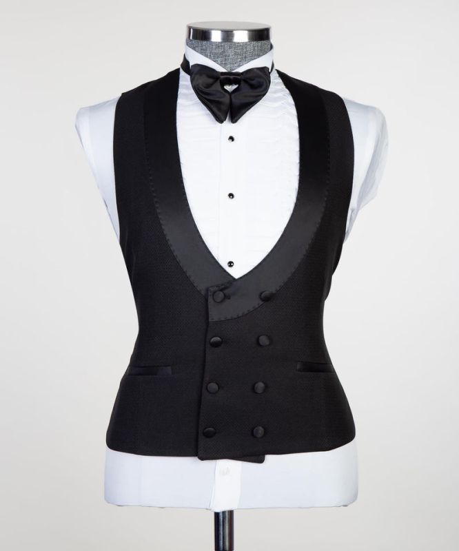 Ahmed Three Pieces Men Suits with Black Houndstooth Shawl Lapel