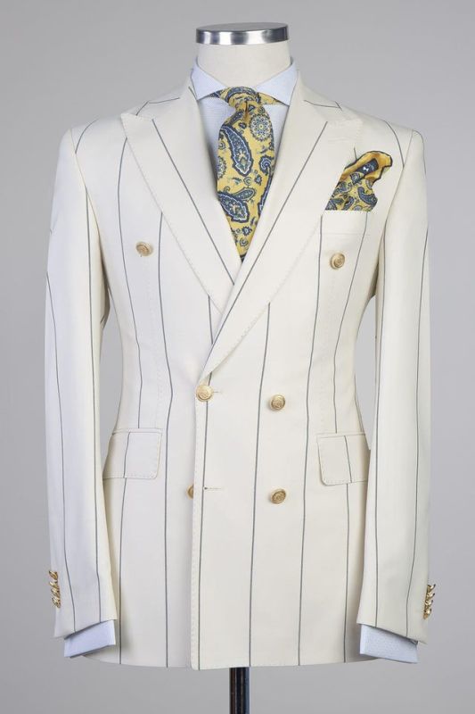 Don Formal White Stripe Double Breasted Peaked Lapel Business Suits