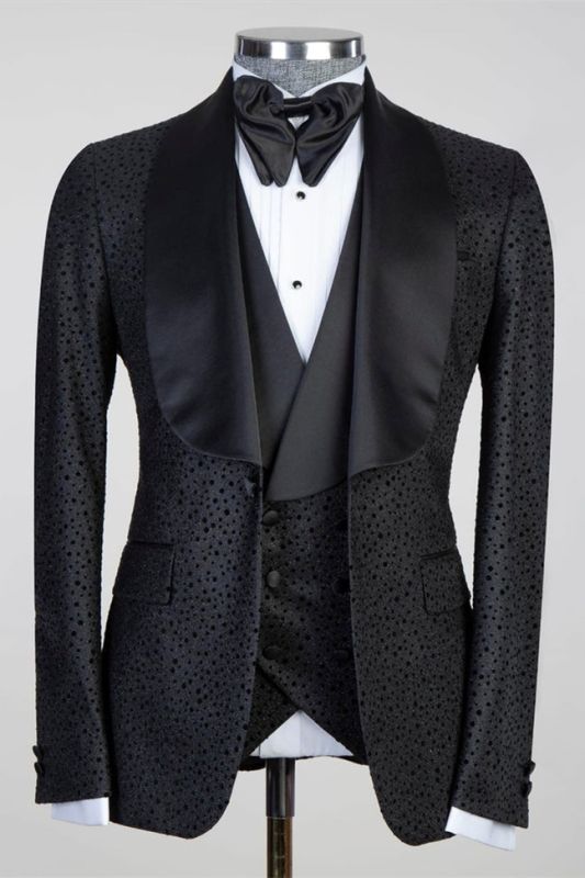 Duane Modern Black Three Pieces Shawl Lapel Men Suits For Wedding