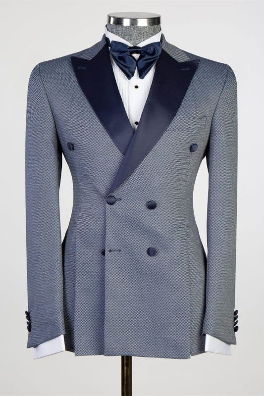 Harold Fashion Grey Double Breasted Peaked Lapel Men Suits