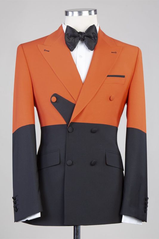 Zachary Orange And Black Newest Peaked Lapel Men Suits for Prom