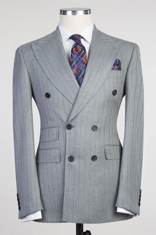 Kirk Formal Light Grey Double Breasted Peaked Lapel Business Suits
