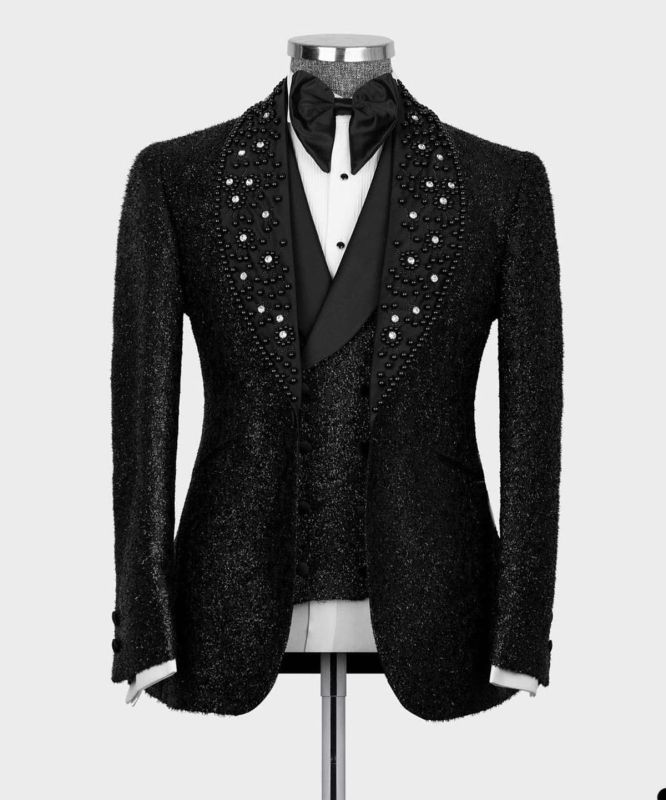 Stylish Jacquard Black 2-Piece Shawl Lapel Men's Prom Suit