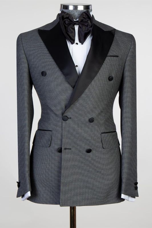 Bobby Dark Grey Fashion Double Breasted Peaked Lapel Men Suits