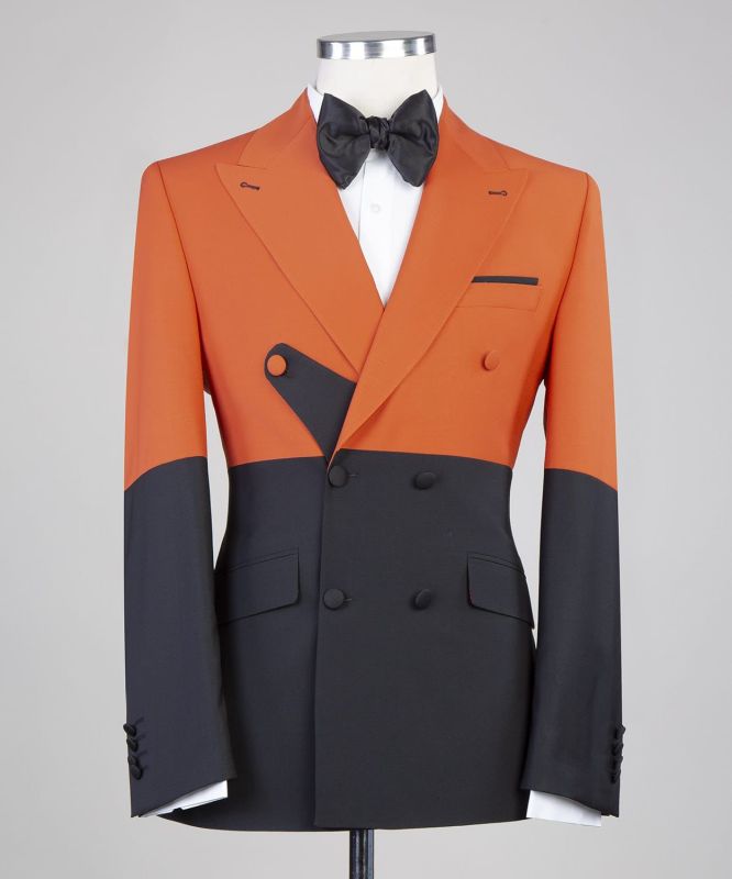 Zachary Orange And Black Newest Peaked Lapel Men Suits for Prom ...
