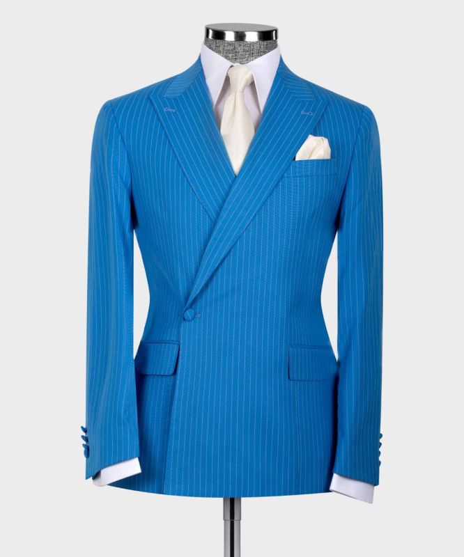 Gerard Blue Stripe One Button Fashion Slim Fit Simple Business Suits |  Allaboutsuit