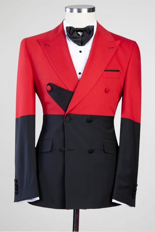 Aubrey Red And Black Fashion Double Breasted Close Fitting Men Suits