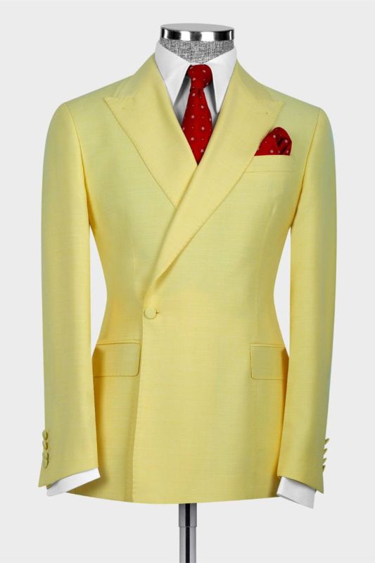 Gordon Stylish Light Yellow One Button Peaked Lapel Men Suits