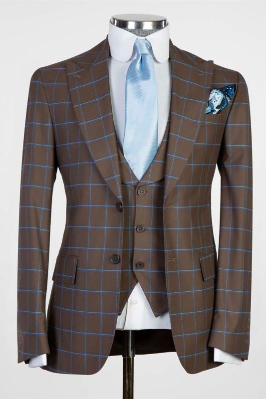 Graham Brown Plaid Three Pieces Slim Fit Stylish Men Suits for Business