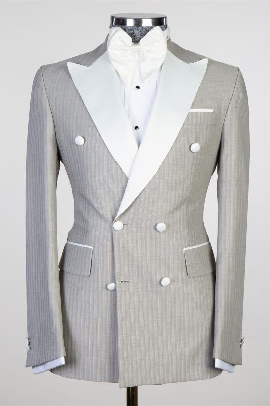 Calvin Stripe Double Breasted Peaked Lapel Business Men Suits