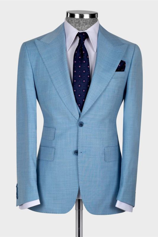 Hugh Bespoke Sky Blue Three Pieces Peaked Lapel Men Suits
